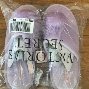 Lavender velvet slippers with furry poms